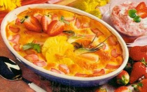 rhabarber-gratin mit erdbeersauce (dessert)