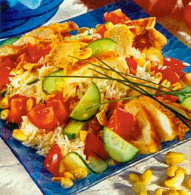 bunter hähnchen-reissalat (salat)